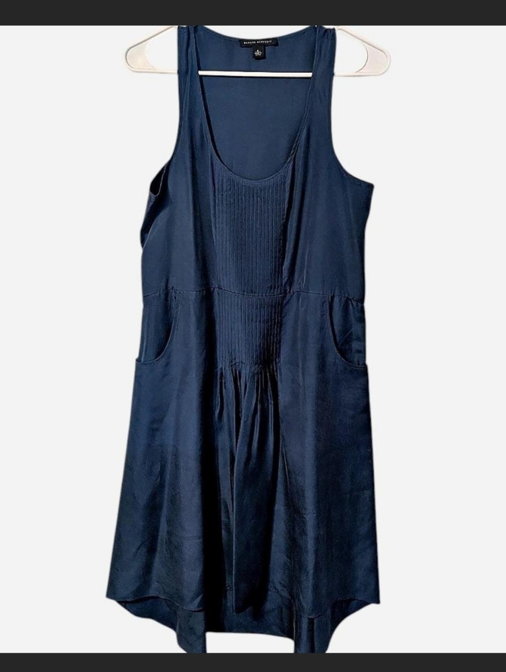 100% Silk Banana Republic Navy Blue Pleated Sleeveless Dress w/ Pockets, Size 6